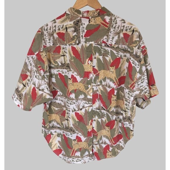 Vintage Zalerno Cat Print Button Up Shirt Mens 40 Animal Print Leopard Artsy - Picture 4 of 8